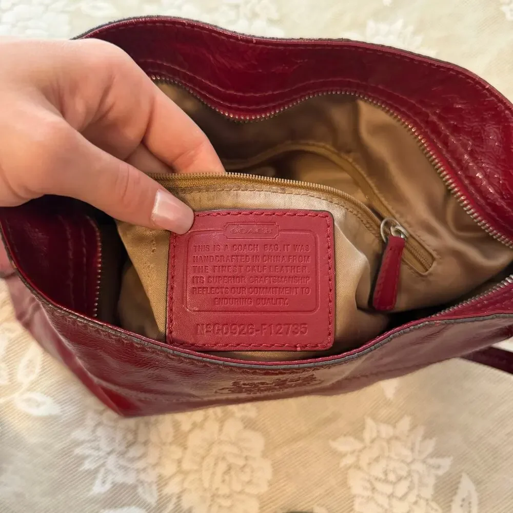 Coach Poppy Patent Leather Shoulder Bag Red